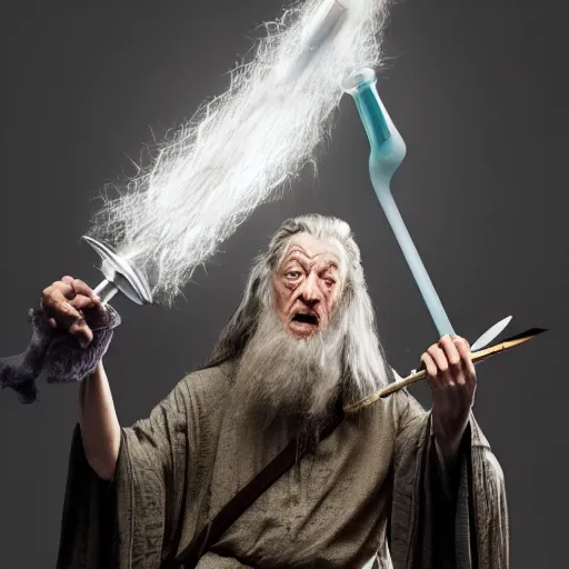 Image similar to gandalf taking a huge hit from his magical bong, award winning composite photography, trending on artstation