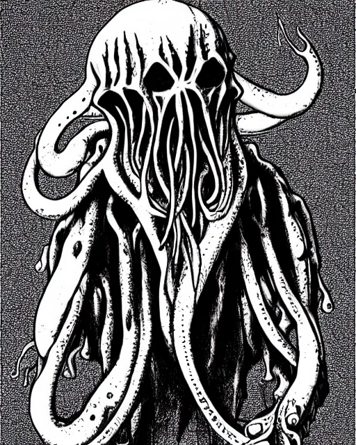 Image similar to cthulhu straitjacket!! black ink on paper, trending on artstation, beautiful, intricate, detailed