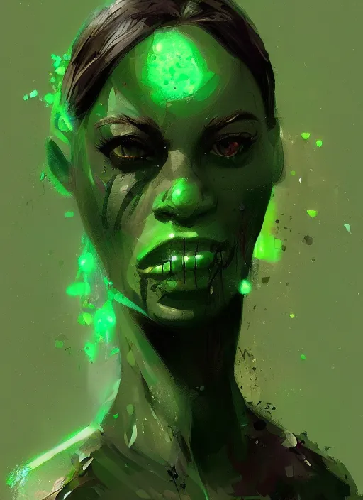 Image similar to green orc female, light green tone beautiful face by ismail inceoglu