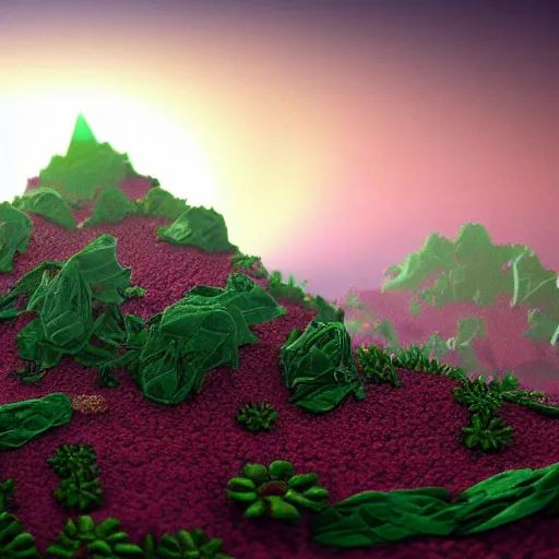 Prompt: an epic flowering alien landscape in the style of origami, 8 k, cinematic light