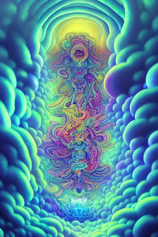 Image similar to colorful liquid smoke and clouds opening portal to another dimension, dmt, psilocybin, lsd, face, detailed, intricate, elegant, highly detailed, digital painting, artstation, concept art, smooth, sharp focus, illustration, art by hana yata, and artem demura and beeple, octane render, unreal engine, 8 k