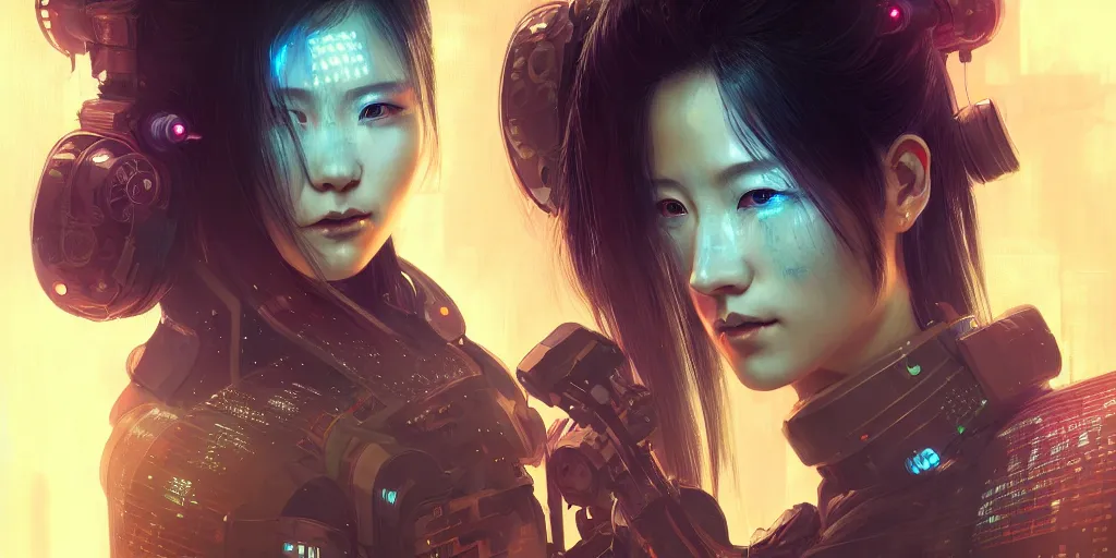 Image similar to portrait of a young female cyberpunk samurai in neotokyo at night, futuristic cyberpunk tokyo night, sci - fi and fantasy, intricate and very beautiful, highly detailed, digital painting, artstation, concept art, smooth and sharp focus, illustration, art by tian zi and wlop and alphonse mucha