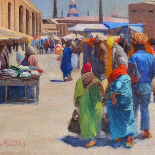 Image similar to market in old samarkand, oil painting