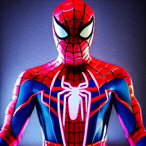 Image similar to still photo of neon spider - man, highly detailed, photorealistic portrait, bright studio setting, studio lighting, crisp quality and light reflections, unreal engine 5 quality render