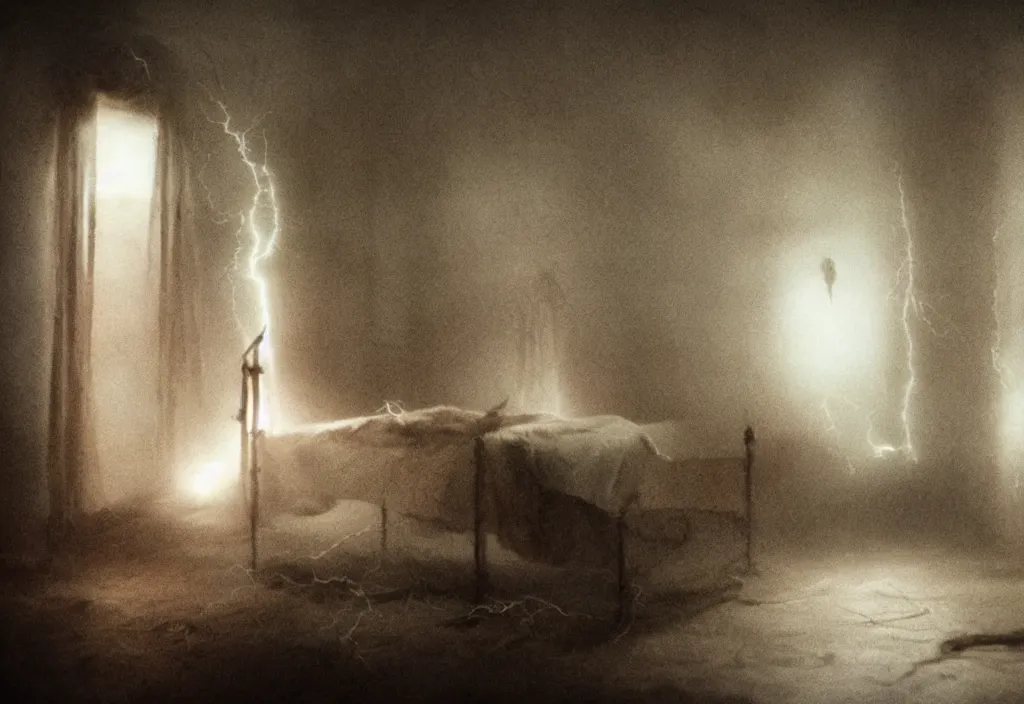 Image similar to a innatural and tragic dead ghost in a room of a haunted house. realistic, cinematic lightning, octane tender, dark - art