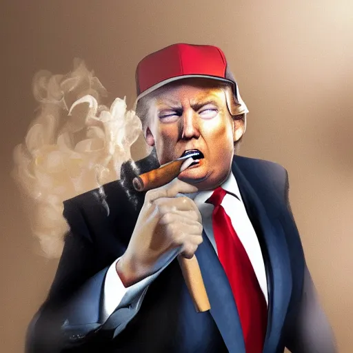 Image similar to a high quality photo of donald trump smoking a cigar, ultra realistic, artstation, cgsociety