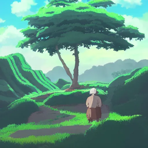 Image similar to landscape of the eternal rest, in the style of studio ghibli, award - winning, 4 k