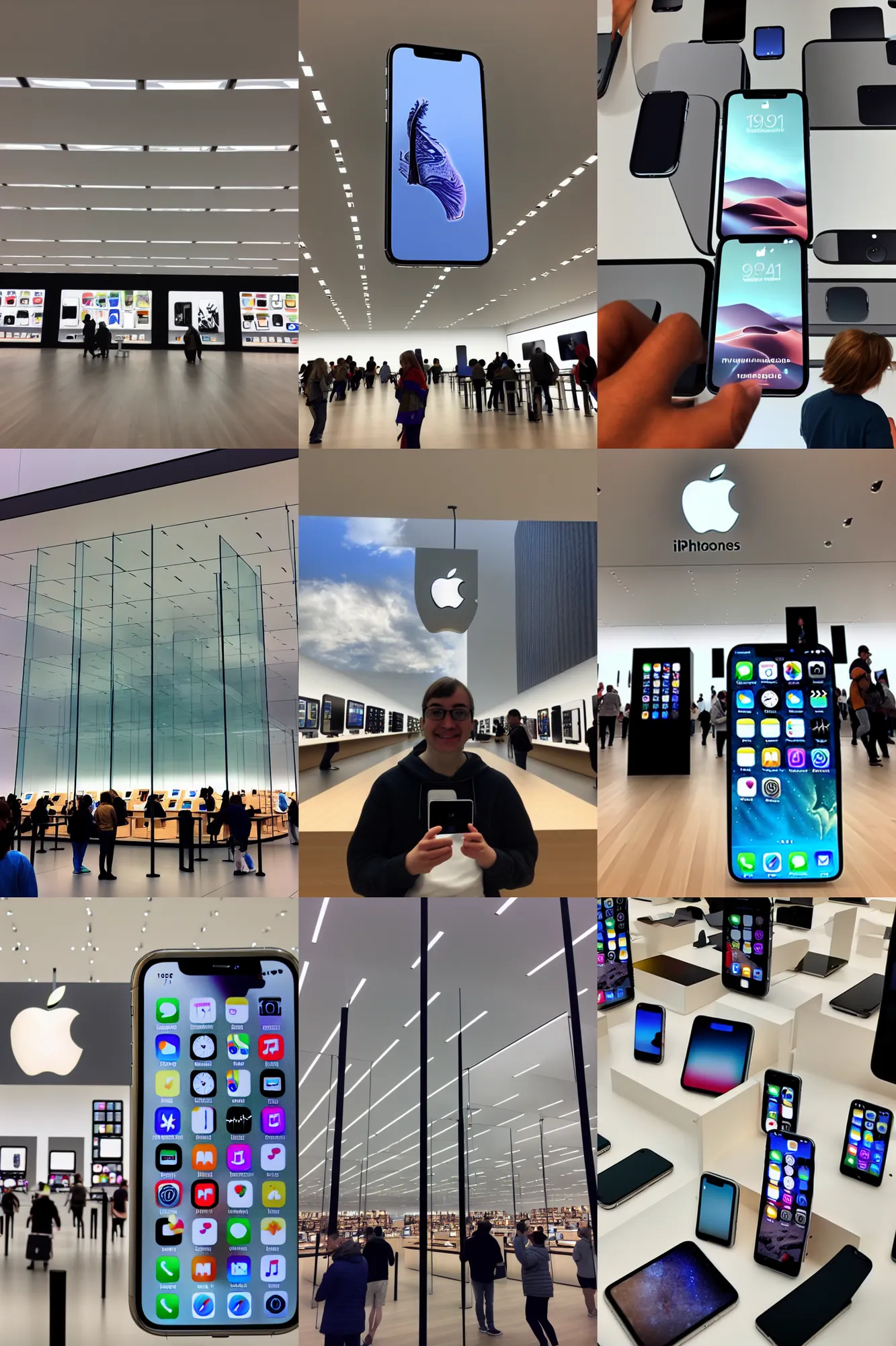 Prompt: photograph taken in iphones in the apple stores