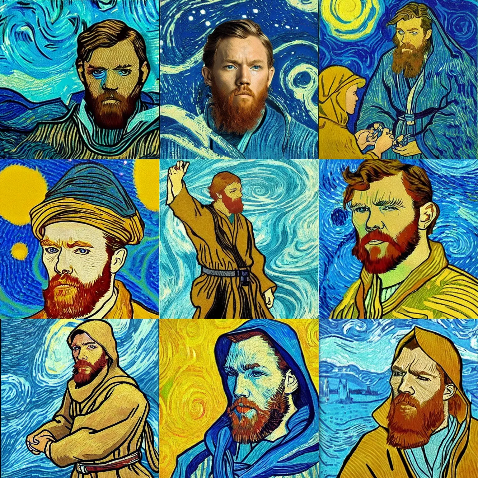 Prompt: under water Obi Wan Kenobi in the style of Van Gogh