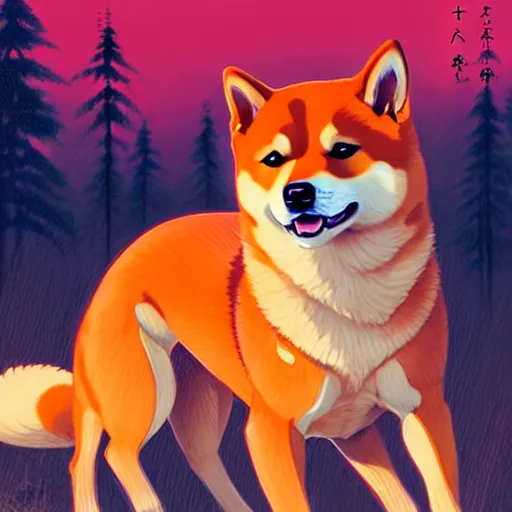 Prompt: a high detail shiba inu dog with kitsune fox by Tomas Sanchez and Simon Stålenhag and krenz cushart and ilya kuvshinov. pixiv fanbox skeb.jp clipstudio medibang ichi-up CGWORLD key visual manga cover