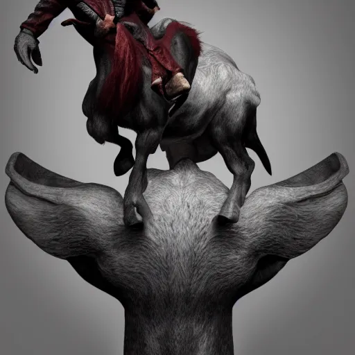 Prompt: the devil riding on the back of a goat 3D render.