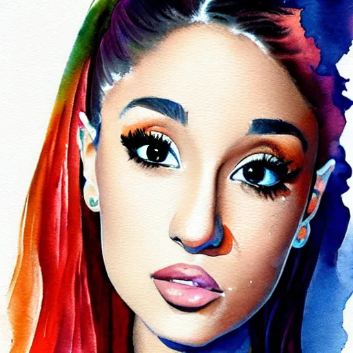 Image similar to portrait of ariana grande, watercolor expressionism, brushstrokes, detailed, digital art, artstation by Dave McKee