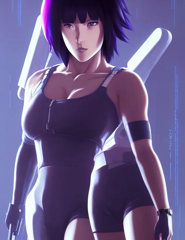 Image similar to a fullbody portrait of motoko kusanagi the major ghost in the shell : : stand alone complex, under repairs, maintenance : : by ilya kuvshinov, rossdraws, artgerm, sola digital arts, anti aliasing, raytracing : :