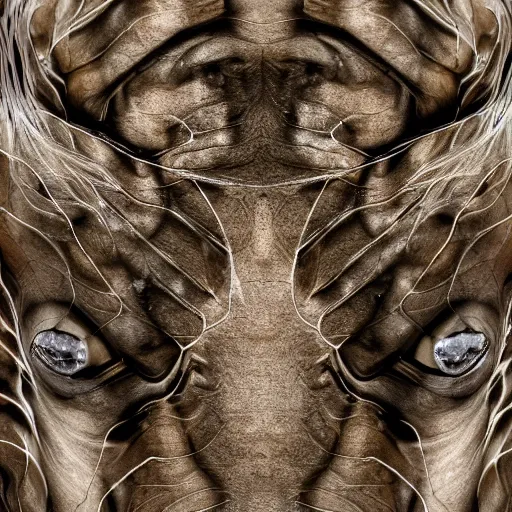 Prompt: a high resolution photo of a head, grown together various animal eyes, amphibia hairless veins wrinkles morphing nature documentary, cracked plastic wrap, bump map, dolphin gills morph scales merged in fur skin, wrinkled muscles skin, veins merged feet head, normal map, displacement, distorted animal head face eyes arms tail, reflection map,