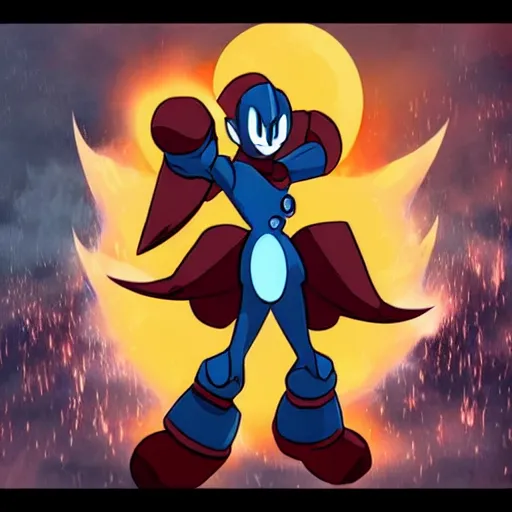 Prompt: “ a still of mega man as a bloodborne boss ”