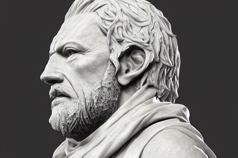 Image similar to an ultra detailed life size marble sculpture of king richard the lionhearted in a museum, epic anime fantasy, 8 k, volumetric lighting, smooth, highly detailed, digital illustration, octane render, art by jeong seon and greg rutkowsi, artstation