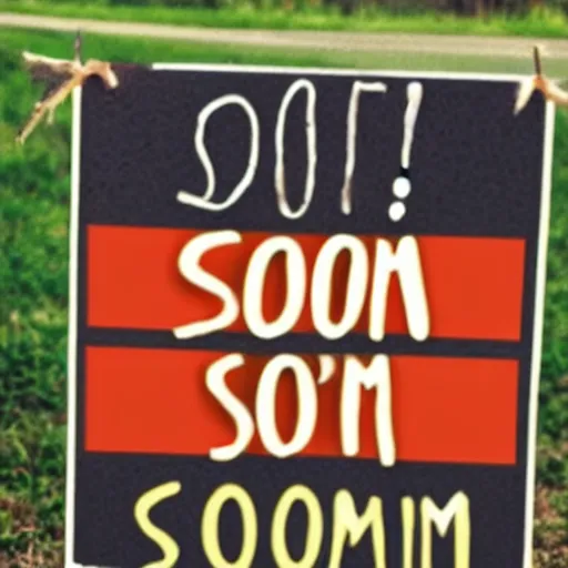 Prompt: a sign that says soon!!!!!!