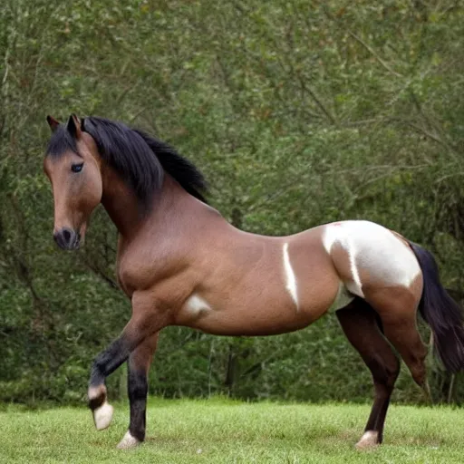 Prompt: A female horse using her body and beauty to attract the strong stallions.
