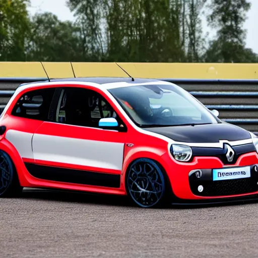 Prompt: A Renault Twingo 3 TCE racing, big spoilers, 21 inches wheels, hypersport, supersport, Brabus