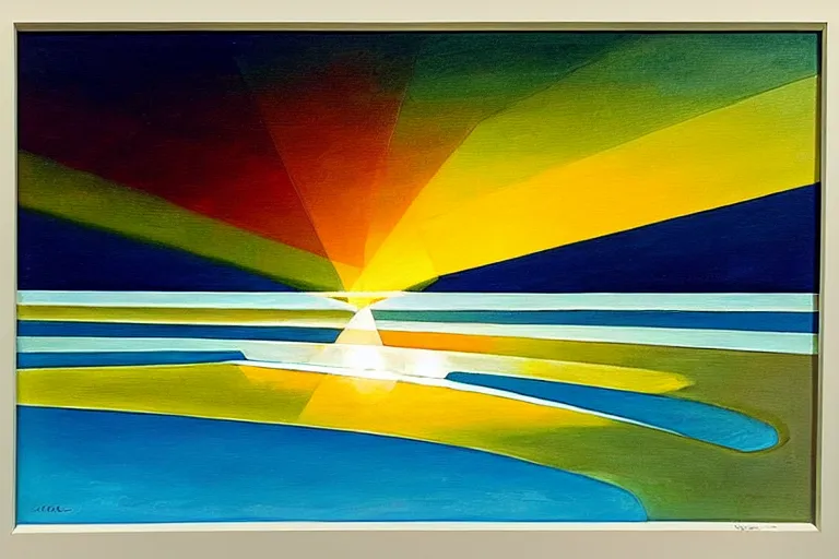 Prompt: a stunning wpa style painting of a prism reflecting sunlight at the bottom of a swimming pool, award winning art