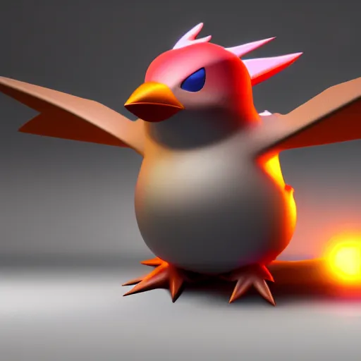 Image similar to fat metal bird pokemon with two pipes coming out of its back with exhaust coming out octane render trending on artstation 8 k highly detailed beautiful lighting