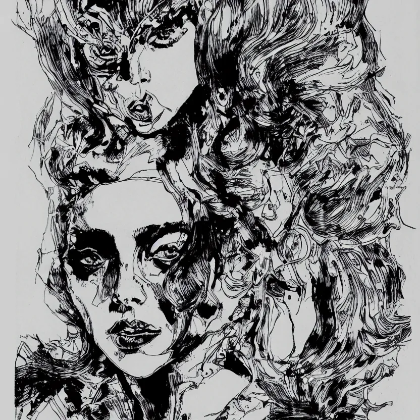 Image similar to portrait of lady gaga in the style of marc silvestri pen and ink drawing, high detail