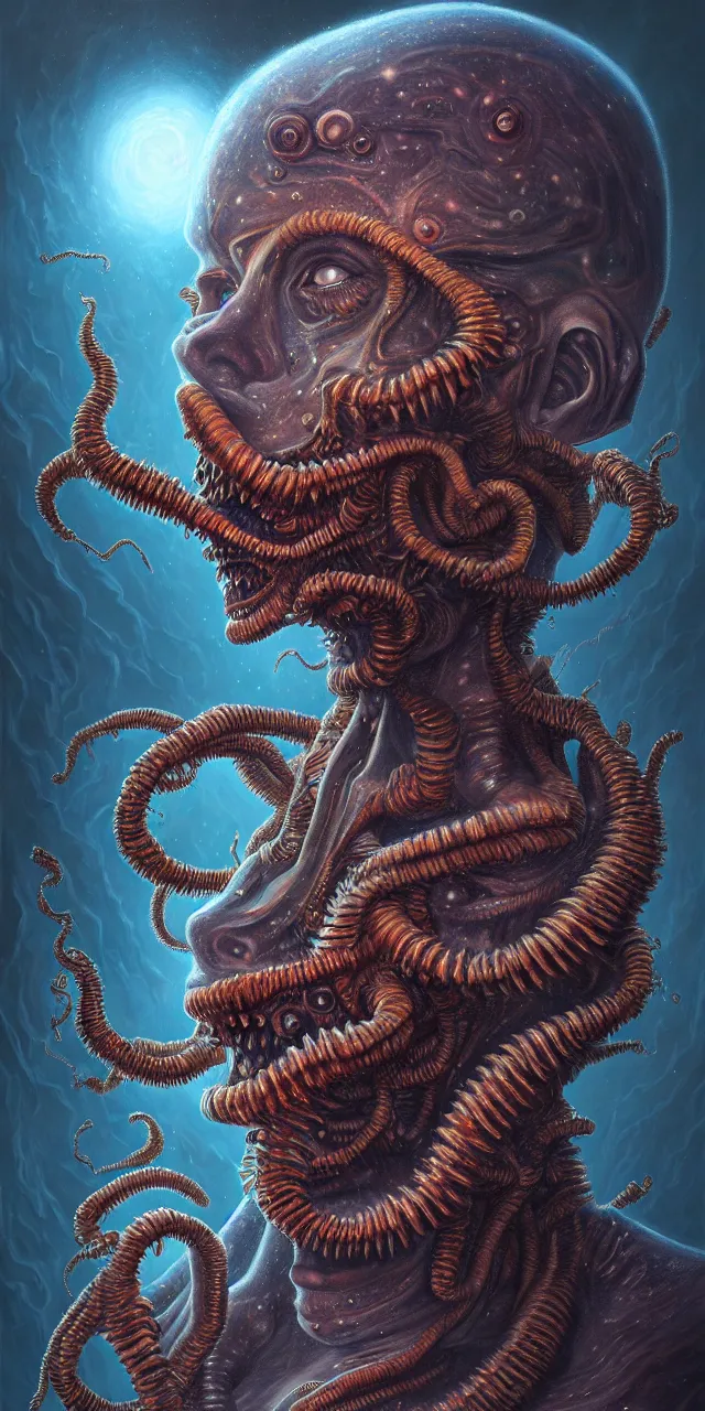 Image similar to a portrait painting, polycount, surrealism, surrealist, lovecraftian, cosmic horror, high detail