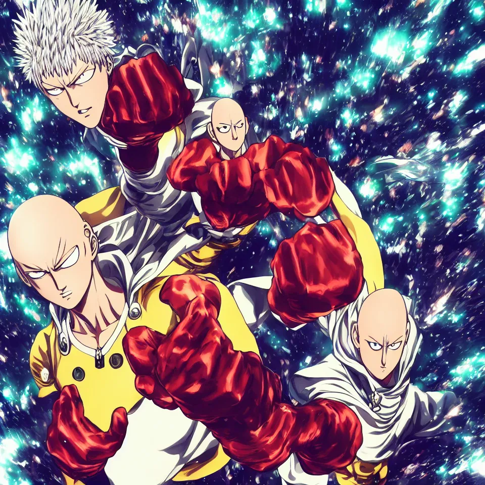 Image similar to one punch man Garou made of stars, art by Yusuke Murata,centre composition, cinematic, trending on artstation, low level, 4K UHD image,
