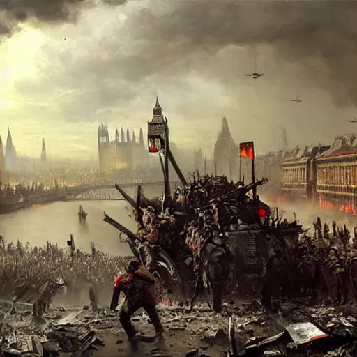 Prompt: war of the world, battle for london, dital painting, very detailed, art by jakub rozalski