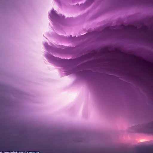 Prompt: purple clouds in the shape of a tornado by marc adamus, digital art, beautiful dramatic lighting