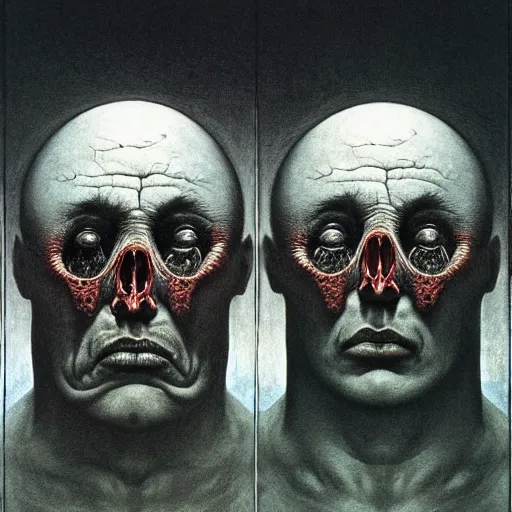 Prompt: a person with bloody holes in their eyesockets instead of eyes zdzisław beksinski, keith thompson