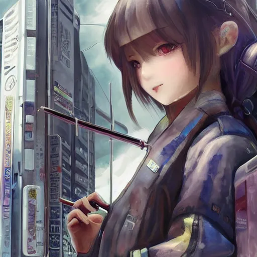 Image similar to dynamic composition, motion, ultra-detailed, incredibly detailed, a lot of details, amazing fine details and brush strokes, colorful and grayish palette, smooth, HD semirealistic anime CG concept art digital painting, watercolor oil painting of Clean and detailed post-cyberpunk sci-fi close-up schoolgirl in asian city in style of cytus and deemo, blue flame, relaxing, calm and mysterious vibes,, by a Chinese artist at ArtStation, by Huang Guangjian, Fenghua Zhong, Ruan Jia, Xin Jin and Wei Chang. Realistic artwork of a Chinese videogame, gradients, gentle an harmonic grayish colors. set in half-life 2, Matrix, GITS, Blade Runner, Neotokyo Source, Syndicate(2012), dynamic composition, beautiful with eerie vibes, very inspirational, very stylish, with gradients, surrealistic, dystopia, postapocalyptic vibes, depth of field, mist, rich cinematic atmosphere, perfect digital art, mystical journey in strange world