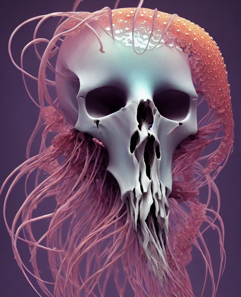 Image similar to goddess close-up portrait animal skull. jellyfish phoenix head, nautilus, orchid, skull, betta fish, bioluminiscent creatures, intricate artwork by Tooth Wu and wlop and beeple. octane render, trending on artstation, greg rutkowski very coherent symmetrical artwork. cinematic, hyper realism, high detail, octane render, 8k