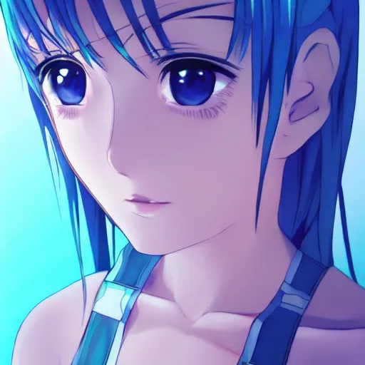 Prompt: (anime girl), blue symmetric eyes 24yo, studio, soft artistic filter, annie leibowit