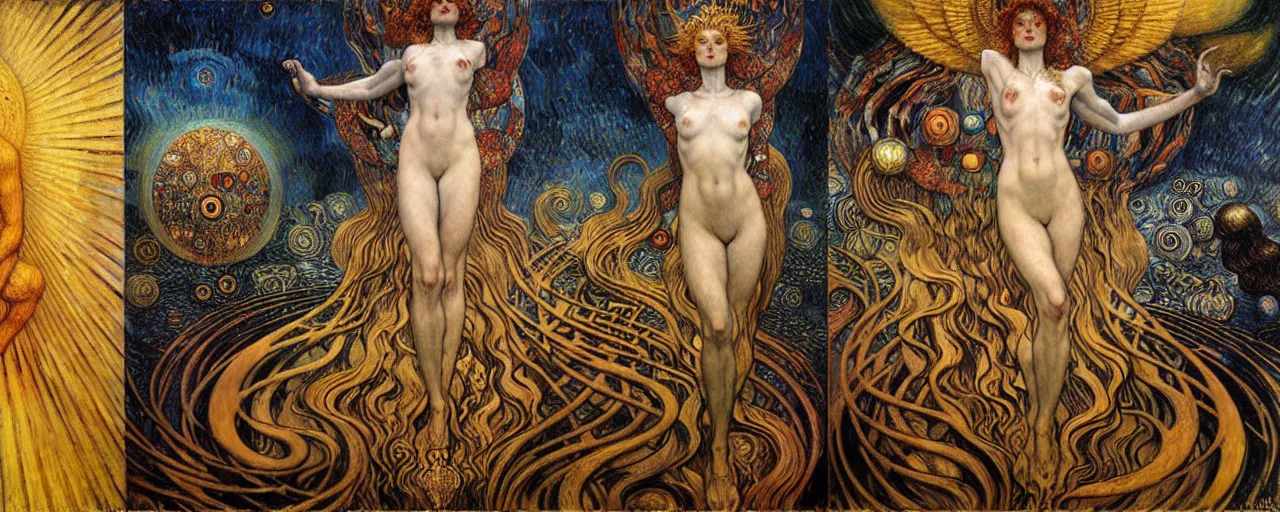 Image similar to Divine Chaos Engine by Karol Bak, Jean Delville, William Blake, Gustav Klimt, and Vincent Van Gogh, symbolist, visionary