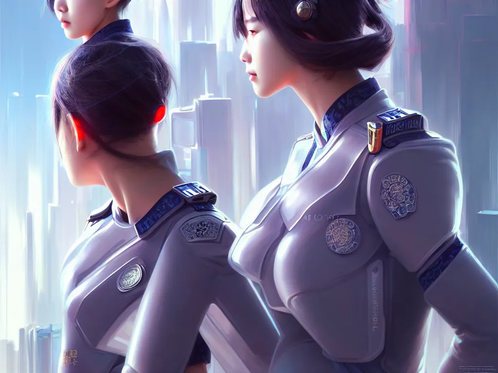 Image similar to portrait futuristic hong kong police uniform girl, at future neon light rooftop, ssci - fi and fantasy, intricate and very very beautiful and elegant, highly detailed, digital painting, artstation, concept art, smooth and sharp focus, illustration, art by tan zi and ayanamikodon and alphonse mucha and wlop