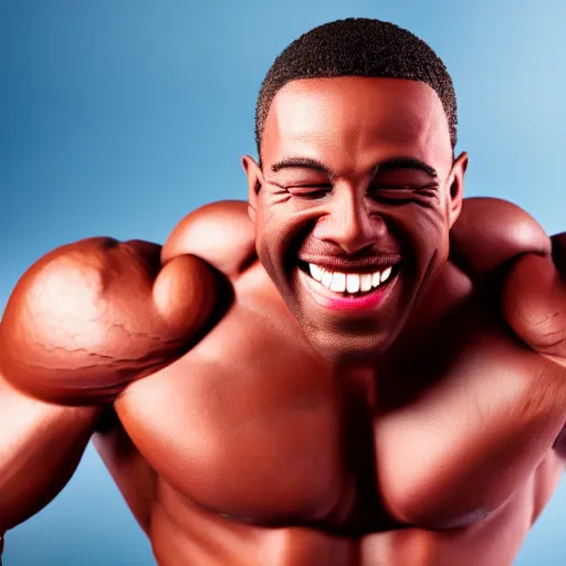 Image similar to strong muscular faceless god smiling, smile, 4 k, hd, photograph, highly detailed