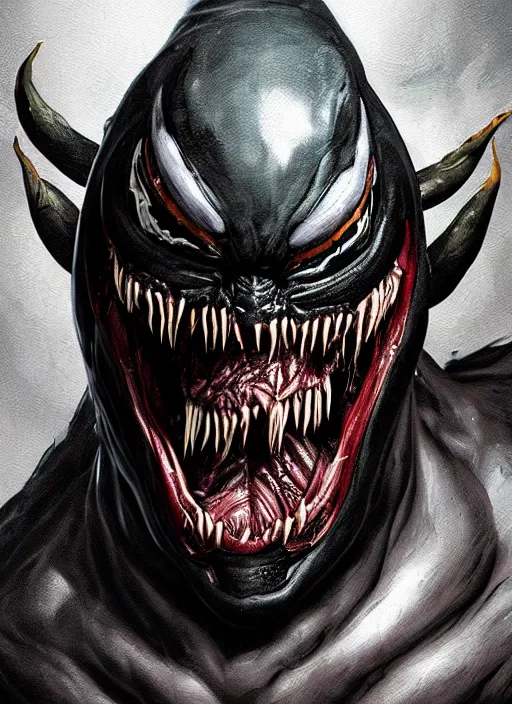 Image similar to An epic fantasy comic book style portrait painting of Venom, unreal 5, DAZ, hyperrealistic, octane render, cosplay, RPG portrait, dynamic lighting