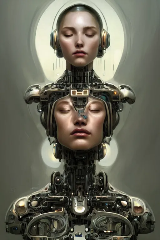 Image similar to beautiful crying! female mechanical android!, half portrait, intricate detailed environment, photorealistic!, intricate, elegant, highly detailed, digital painting, artstation, concept art, smooth, sharp focus, illustration, art by artgerm and greg rutkowski and alphonse mucha