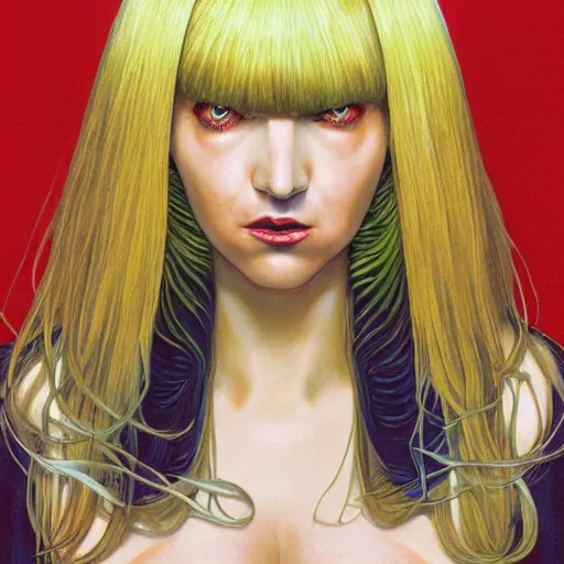 Image similar to portrait of crazy sia kate isobelle furler, symmetrical, glamour, by yoichi hatakenaka, masamune shirow, josan gonzales and dan mumford, ayami kojima, takato yamamoto, barclay shaw, karol bak, yukito kishiro