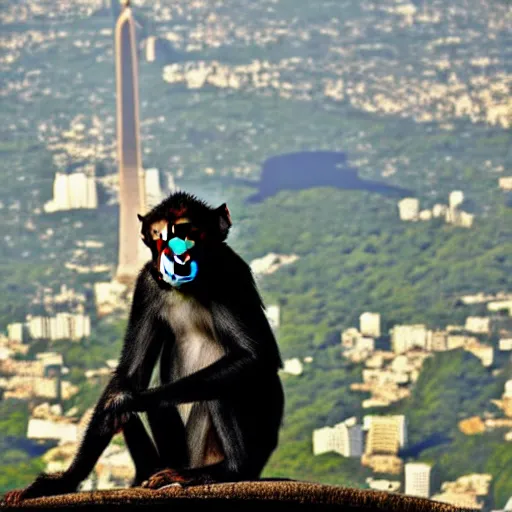 Image similar to high quality portrait of a monkey in front of Christ The Redeemer, studio photograph, photograph, realistic photo, 8k photo, 4k photo, stock photo, high resolution, cinematic shot, high detail