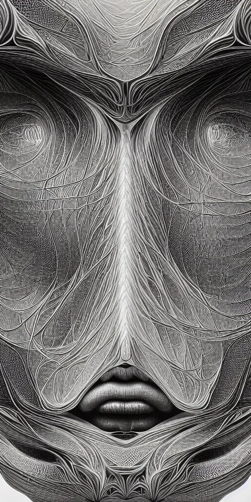 Image similar to hyper detailed ultra sharp of a beautiful fractal face. trending on artstation, golden, delicate, facing camera, hyper realism, 1 4 5 0, engraving, ultra realistic, 8 k