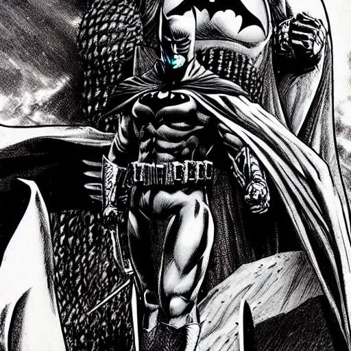 Prompt: batman in berserk, art by kentaro miura