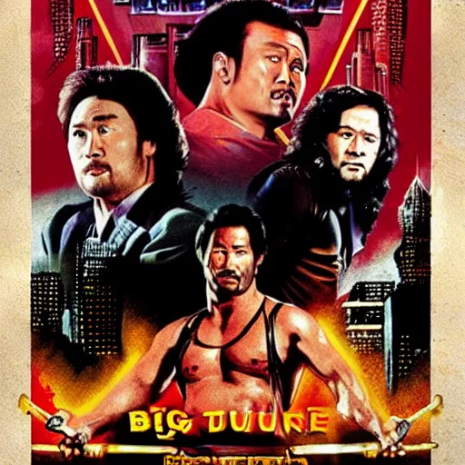 Image similar to big trouble in little china, poster, but the main actor is the rock