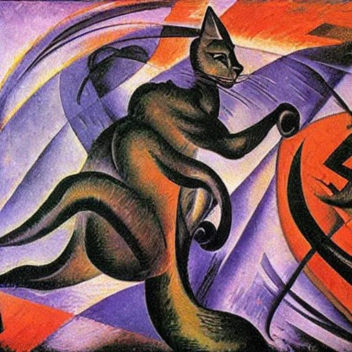 Prompt: black cat painting by umberto boccioni