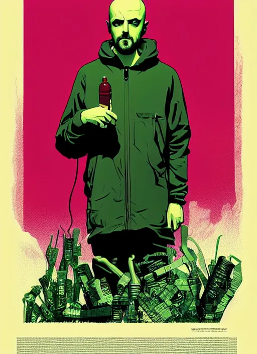 Prompt: highly detailed poster artwork by Michael Whelan and Tomer Hanuka, of Jessie Pinkman, from scene from Breaking Bad, clean