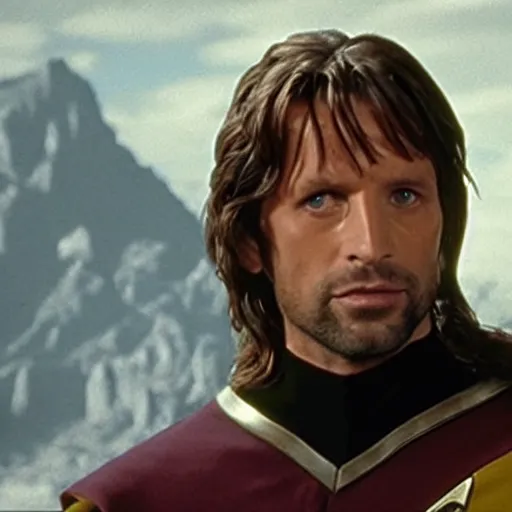 Image similar to A still of Aragorn as Captain Kirk on Star Trek