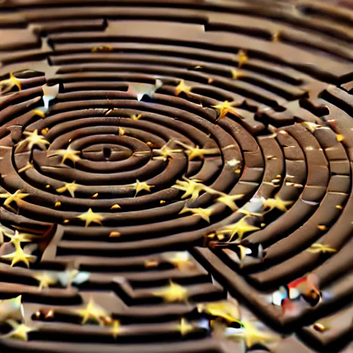 Prompt: a labyrinth with star and finish, made by cheese and chocolate, very detailed, 4 k, sharp focus, octane render