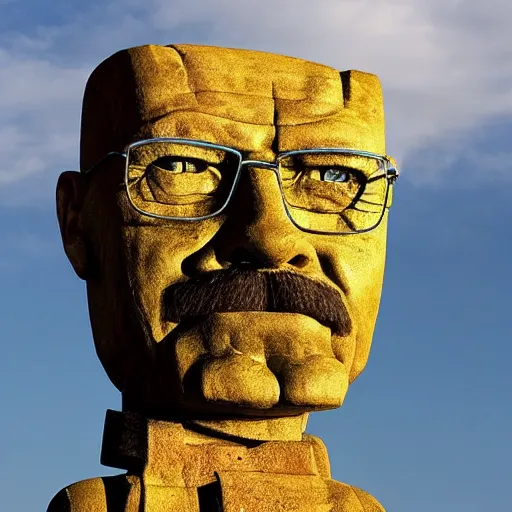 Image similar to walter white as a moai statue