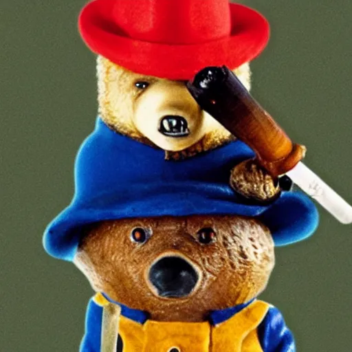 Image similar to paddington bear smoking a doobie